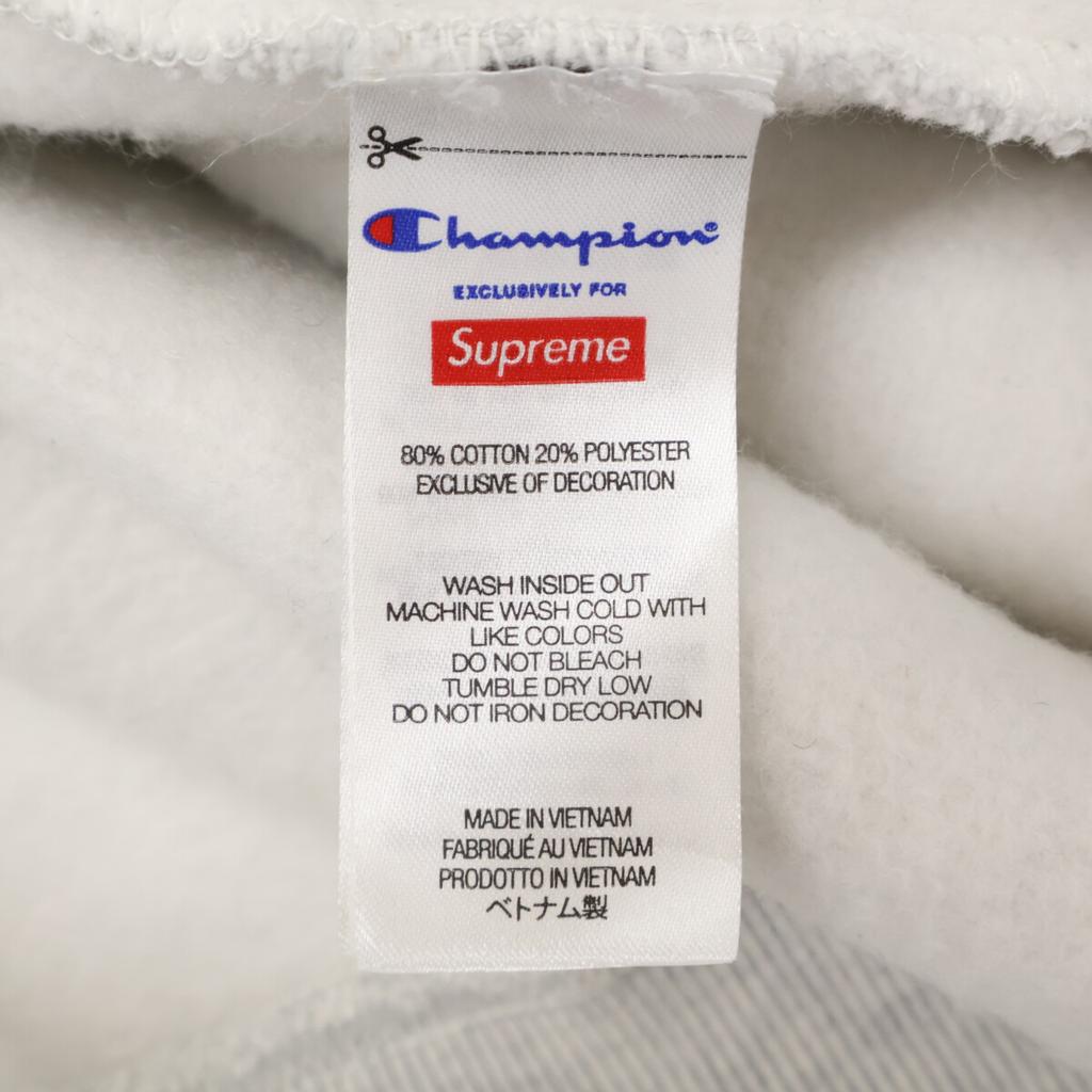 Champion ×Supreme 24 Stainless Steel Ash Gray Navy Logo Zip-Up Hooded Sweatshirt Jacket M Light grayUsed