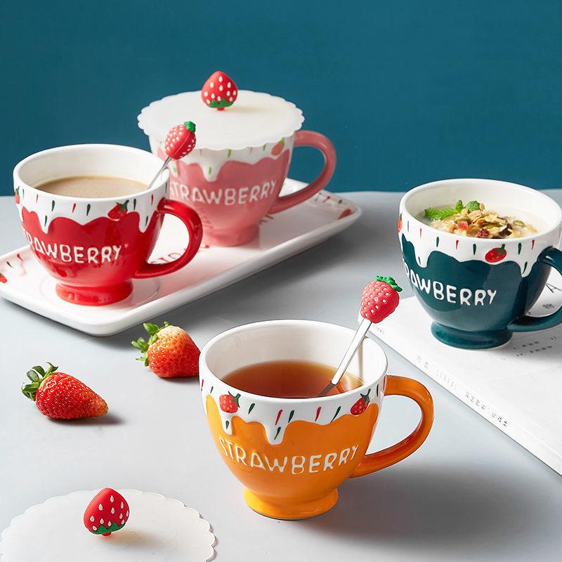 Kreative schöne Erdbeere Becher Keramik Wasser Tasse Kaffee Tasse Milch Tasse Becher Nachmittagstee große Kapazität Wasser Tasse