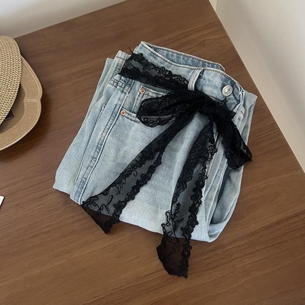 Elegant Lace Floral Scarf For Women Skinny Neck Scarf Retro Lace Bandana Long Ribbon Headband for Girl Fashion Sweet Kerchief