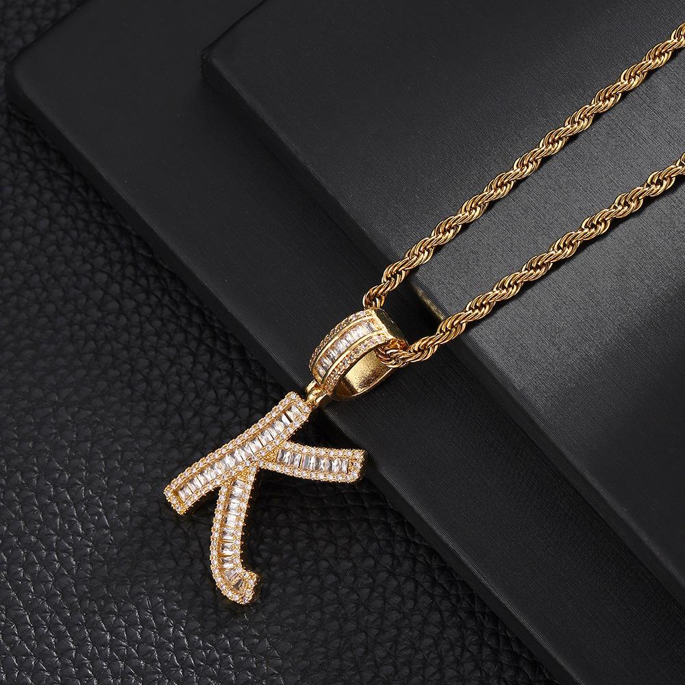 26 English Letters Pendant Necklace Copper Inlaid Zircon Versatile Jewelry Necklace