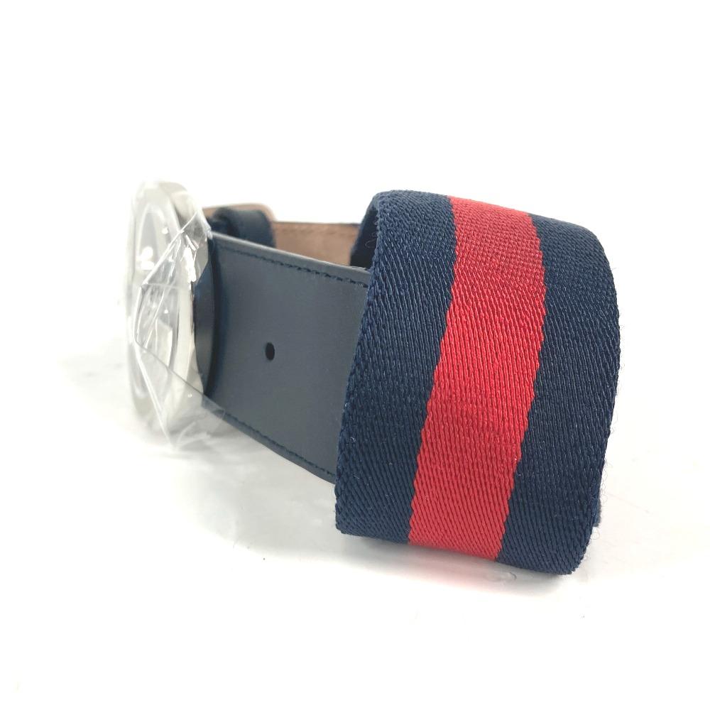 GUCCI 411924 GG interlocking G Belt Accessories belt Leather/Canvas Navy/Red