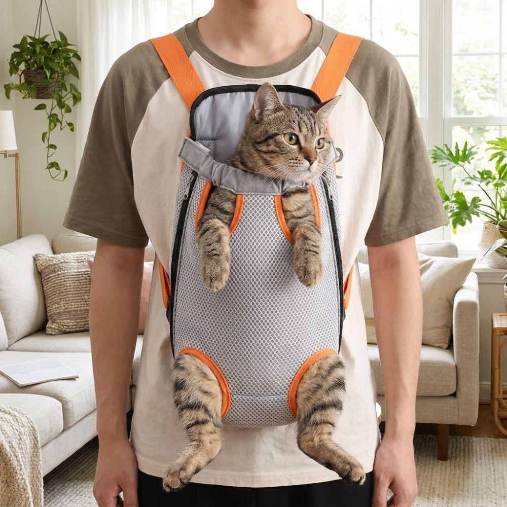 Double Shoulder Dog Front Carrier Breathable Mesh Dog Carrying Bag Pet Outdoor Backpack Camping