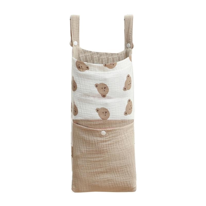 Crib Muslin Cotton Storage Bag Diaper Organiser Bedside Container Multifunctional Strollers Hanging Bag Storage Case