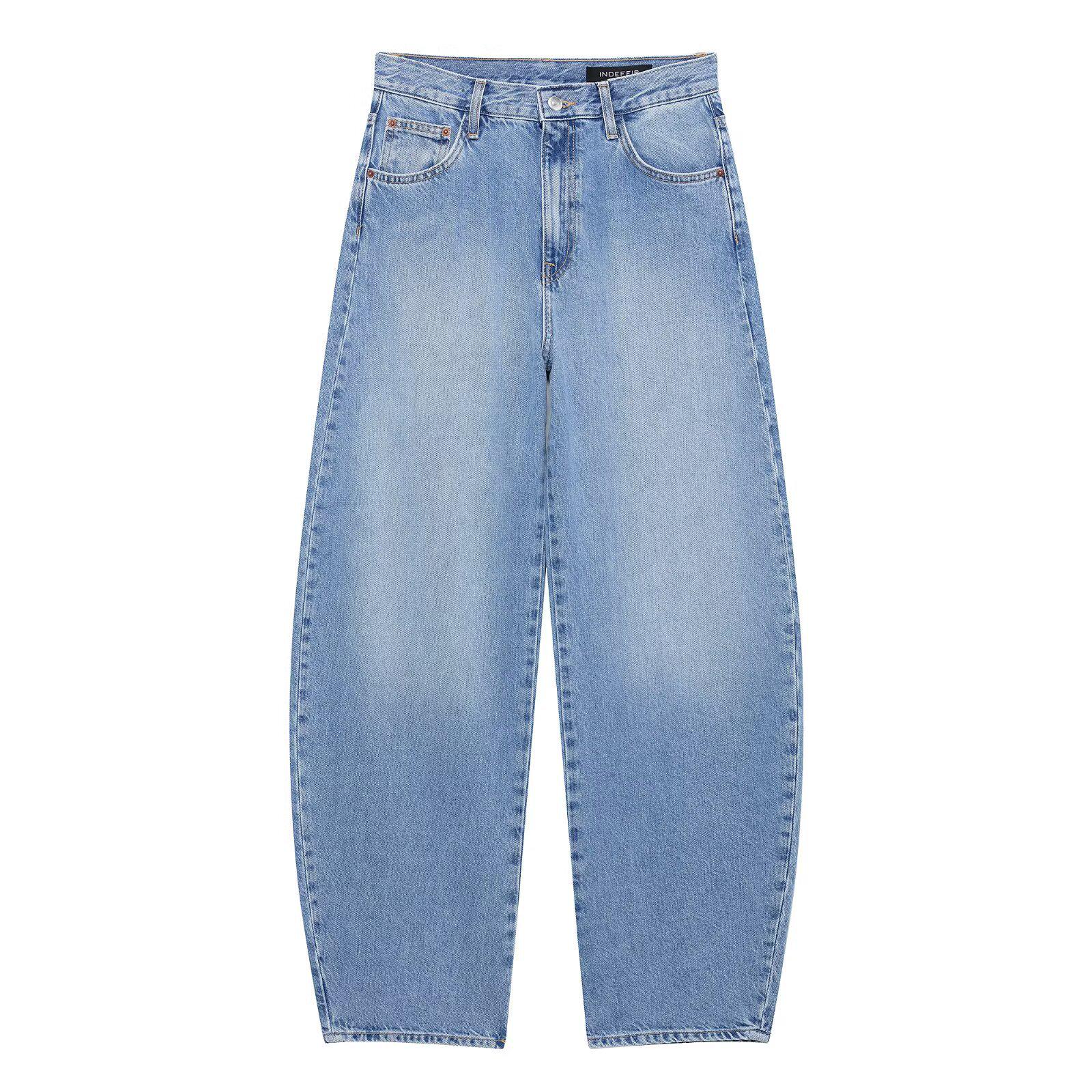 

2025 Spring Women s Light Blue Mid-Waist Tapered Jeans with Curved Side Seam S