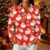 Women's Casual Christmas Print Button Down Long Sleeve Shirt with Collar and Side Slits