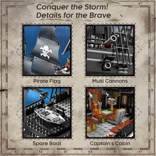 Non-Toxic 1424Pcs Black Pirate Ship Building Blocks Skeleton Ghost Boat Model Desktop Decoration Educational Diy Toy Holiday Gift For Kids