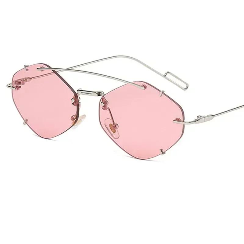 Ladies Rimless Polygon Sunglasses Women Brand Designer Trendy Gradient Sunglasses Female Candy Glasses UV400