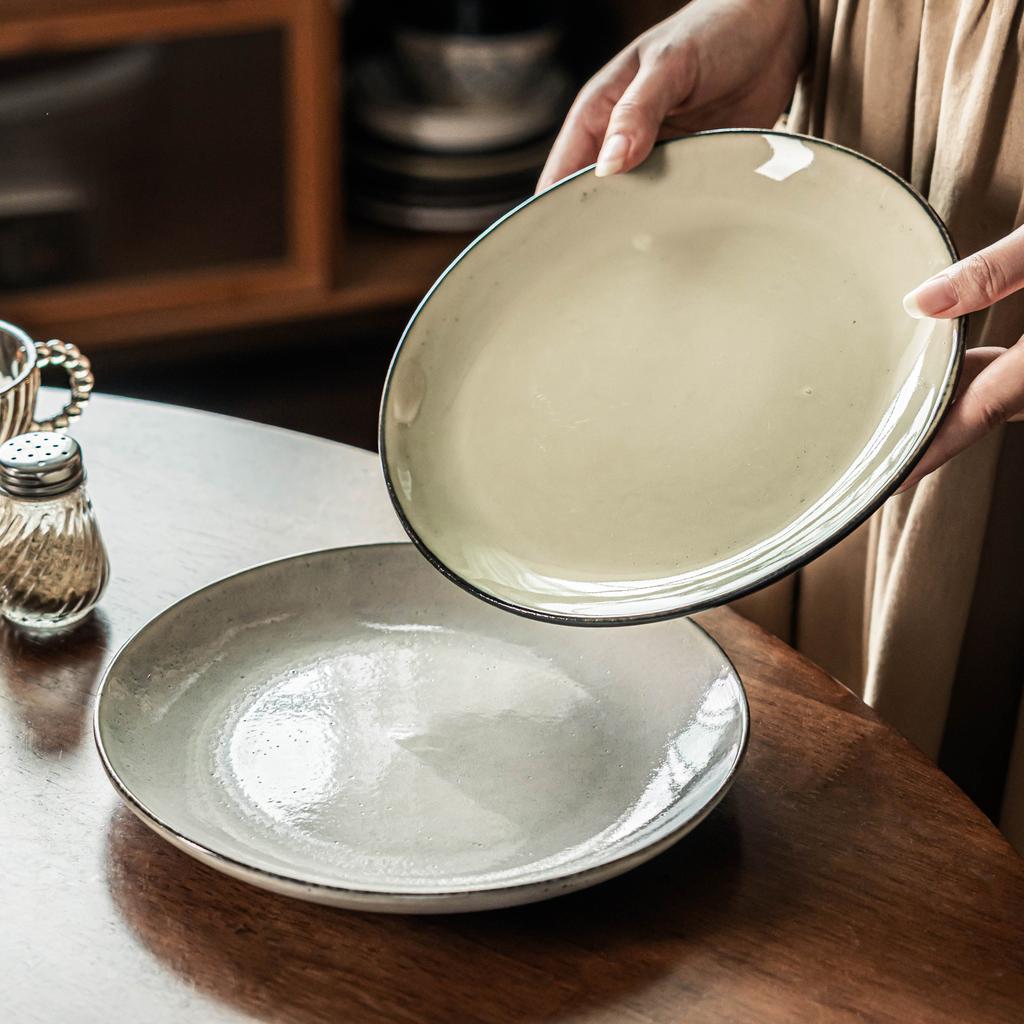 Retro Plate Ceramic Plate Dessert Plate Household Round Vegetable Plate Breakfast Plate Restaurant Tableware Plate