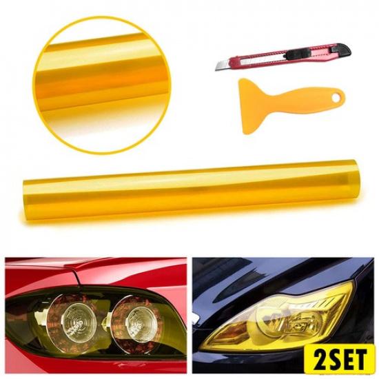 1/2set Yellow Tint Film Car Headlights Tail Lights Cover Car Vinyl Wrap 30cm X 1