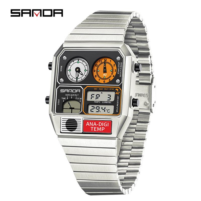 Sanda Waterproof Multifunctional Sports Watch with Temperature Alarm & Fashionable Design