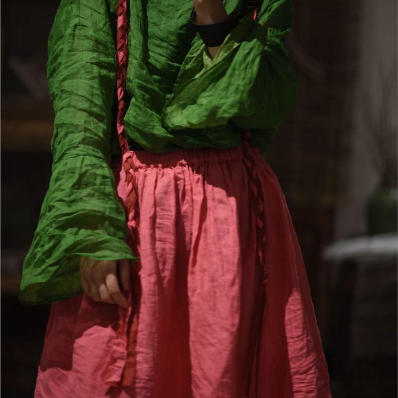 Johnature Woman Spring Casual Solid Color Retro Personality Skirt Fashion Niche Chinese Style Vintage Skirt