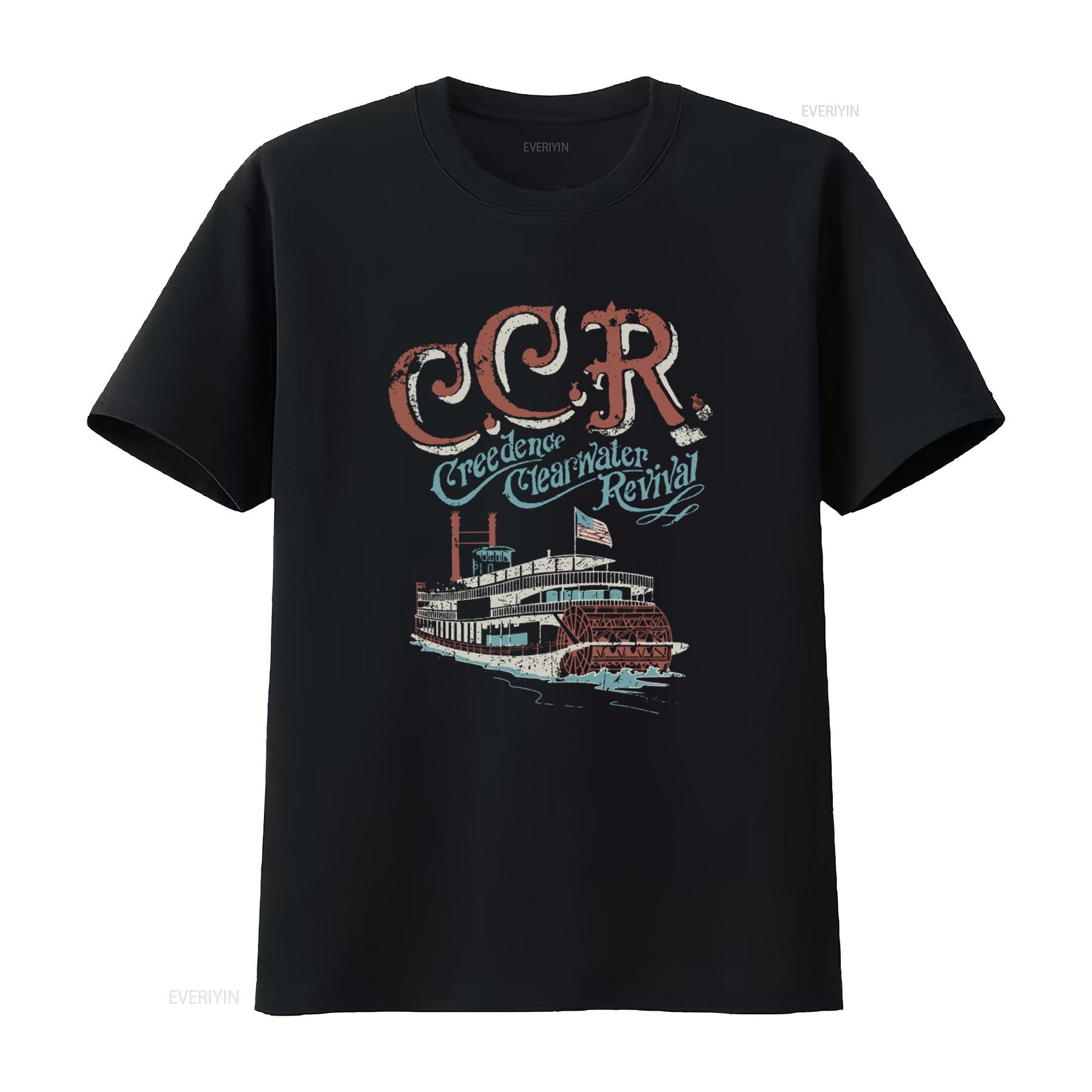 

Creedence Clearwater Revival Riverboat Print T Shirt Rock Band vintage Washed Versatile graphic Comfortable streetwear 4XL