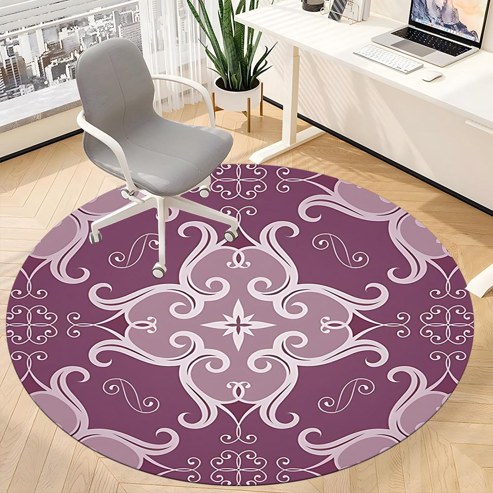 1pc Floral Ornament Carpet, Round Non Slip Durable Large Size Office Carpet, Suitable for Office