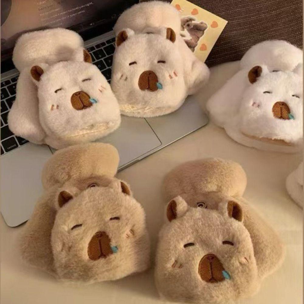 Half Finger Capybara Gloves Flip Cover Women Mittens Kawaii Plush Gloves  Male