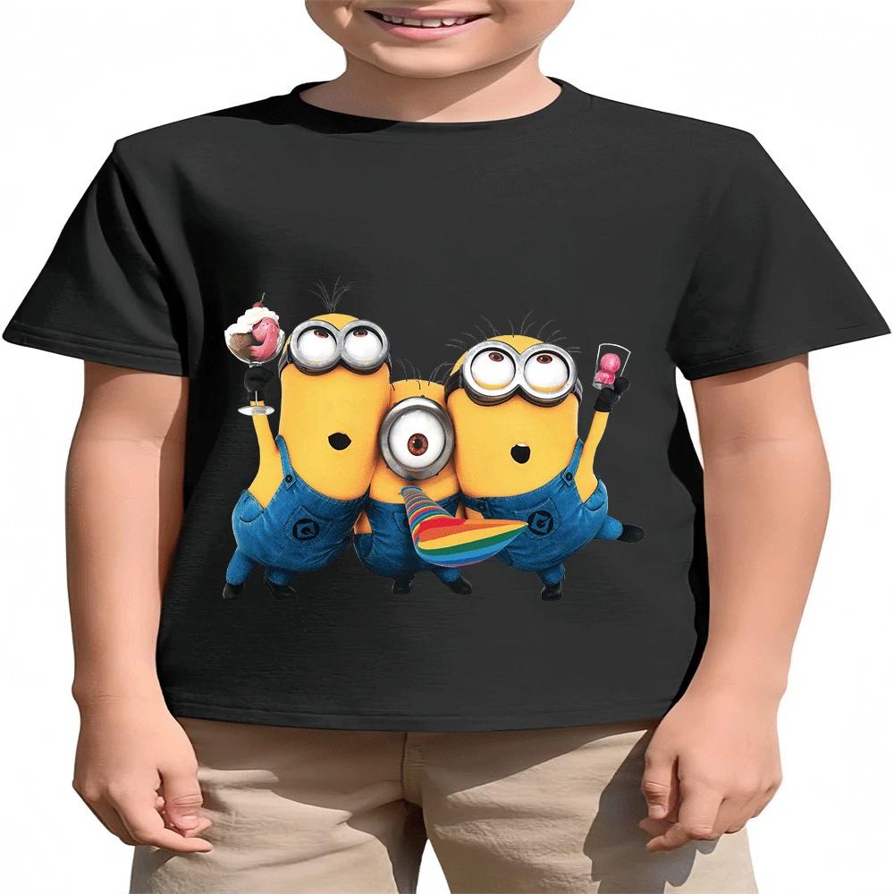 Summer Fashion Minion Cartoon Print Short Sleeve Hot-Selling Children's Clothing for Boys and Girls