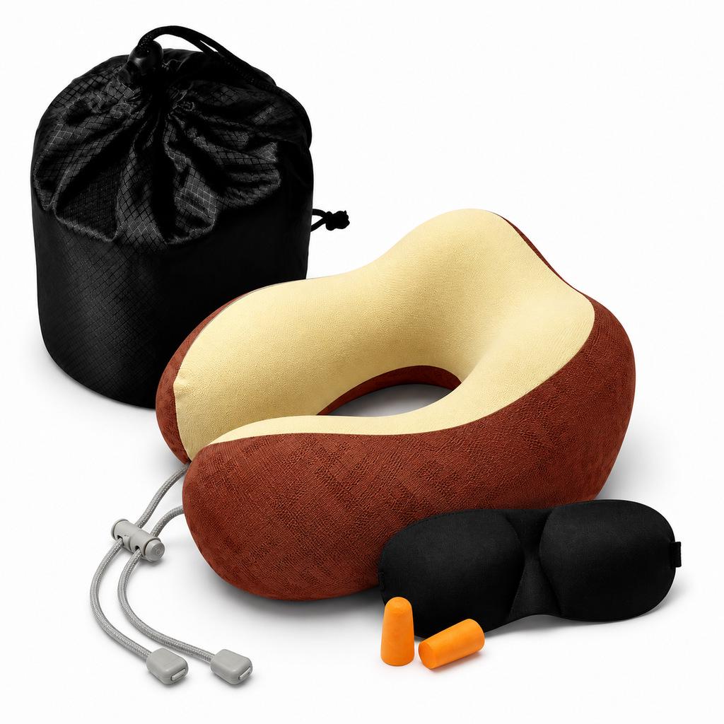 Portable Memory Foam U-Shaped Neck Pillow - Travel Sleep Support and Comfort
