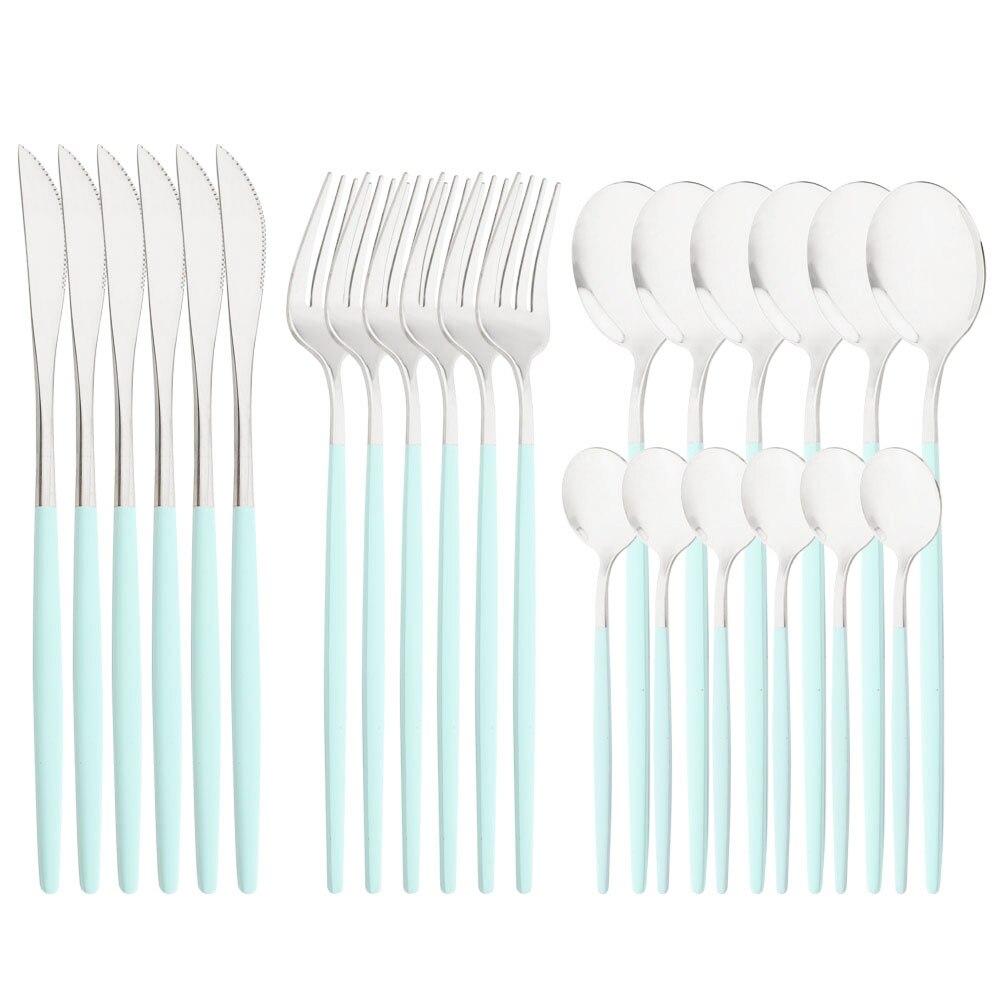 Purple Stainless Steel Cutlery Set 24pc For 6 Flatware Knife Fork Coffee Spoons Tableware Suit Household Kitchen Dinnerware Set