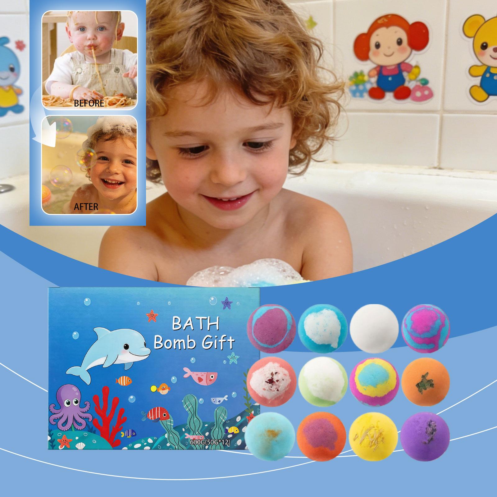 Kids Ocean Bath Salt Set with Surprise Toys Inside 12 Pack Organic Safe Bubble Baths Salt