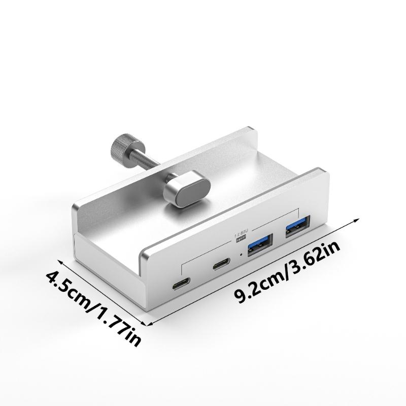 10Gbps USB C USB Hub 4 Ports Aluminum USB 3.1 Docking Hub Clamp for Desk Computer with 5V 2A Extra Power Supply Port