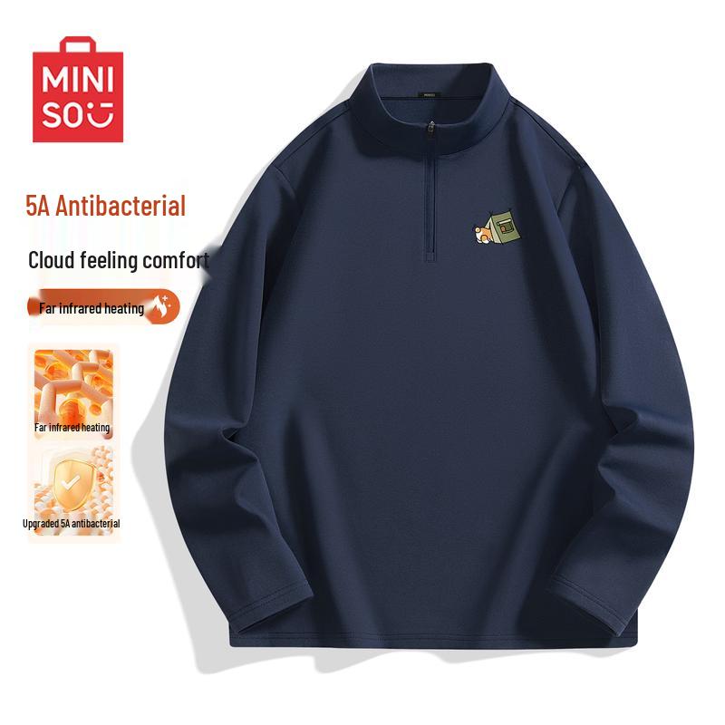 MINISO Men s Half-Zip Fleece-Lined Stand Collar Long-Sleeve Tee 3XL