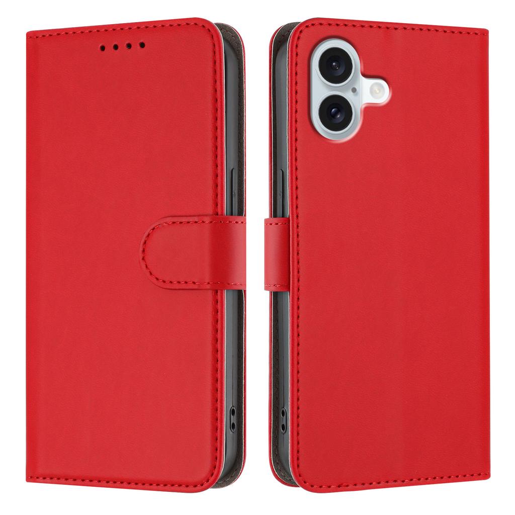For iPhone 16 Plus Leather Case Solid Color Phone Cover with Wallet