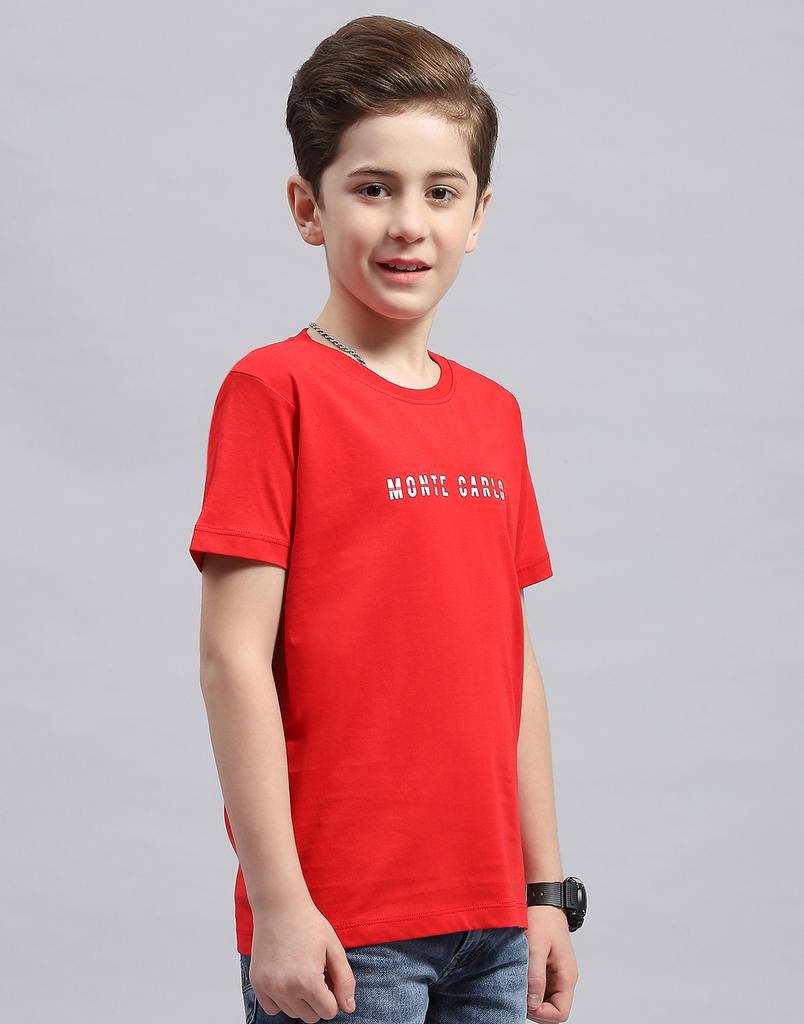 MONTE CARLO Boys Red Printed Round Neck Half Sleeve Regular Fit T-Shirt