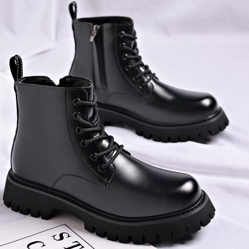 Fashion British Leather Platform Boots for Men New Soft-soled Black Luxury Shoes Man Fashion Casual  Autumn Winter Ankle Boots Male