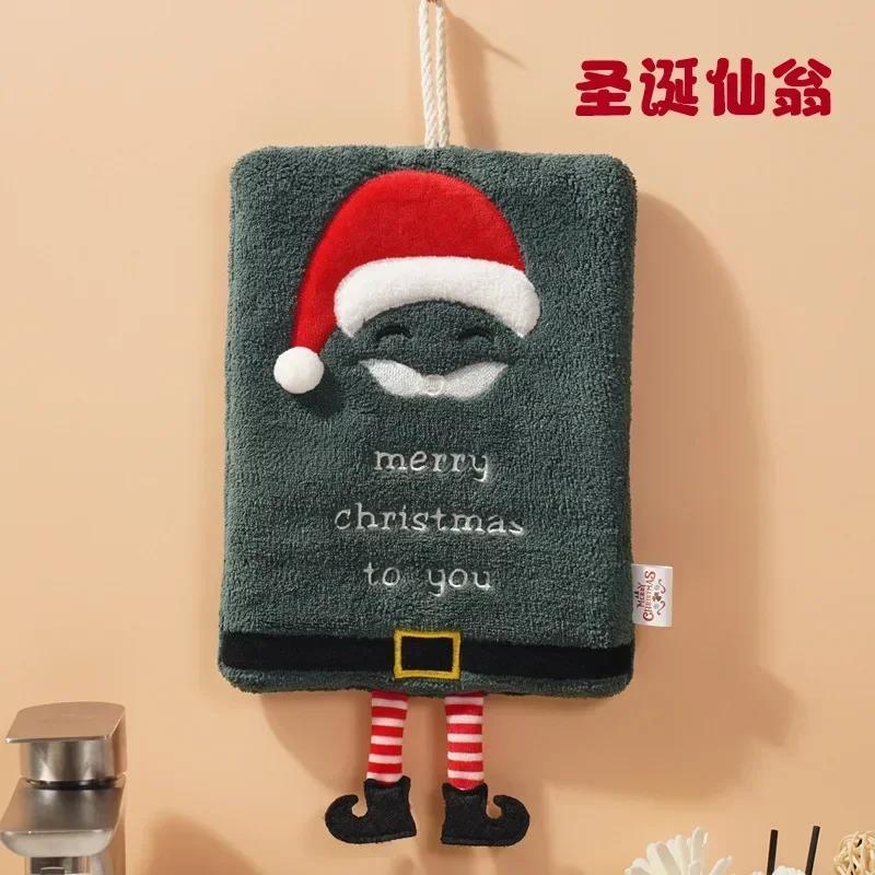 New Christmas Hand Towel Hanging Type Thickened Coral Fleece Towel Kitchen Absorbent Quick Drying Rag Cartoon Hand Towel