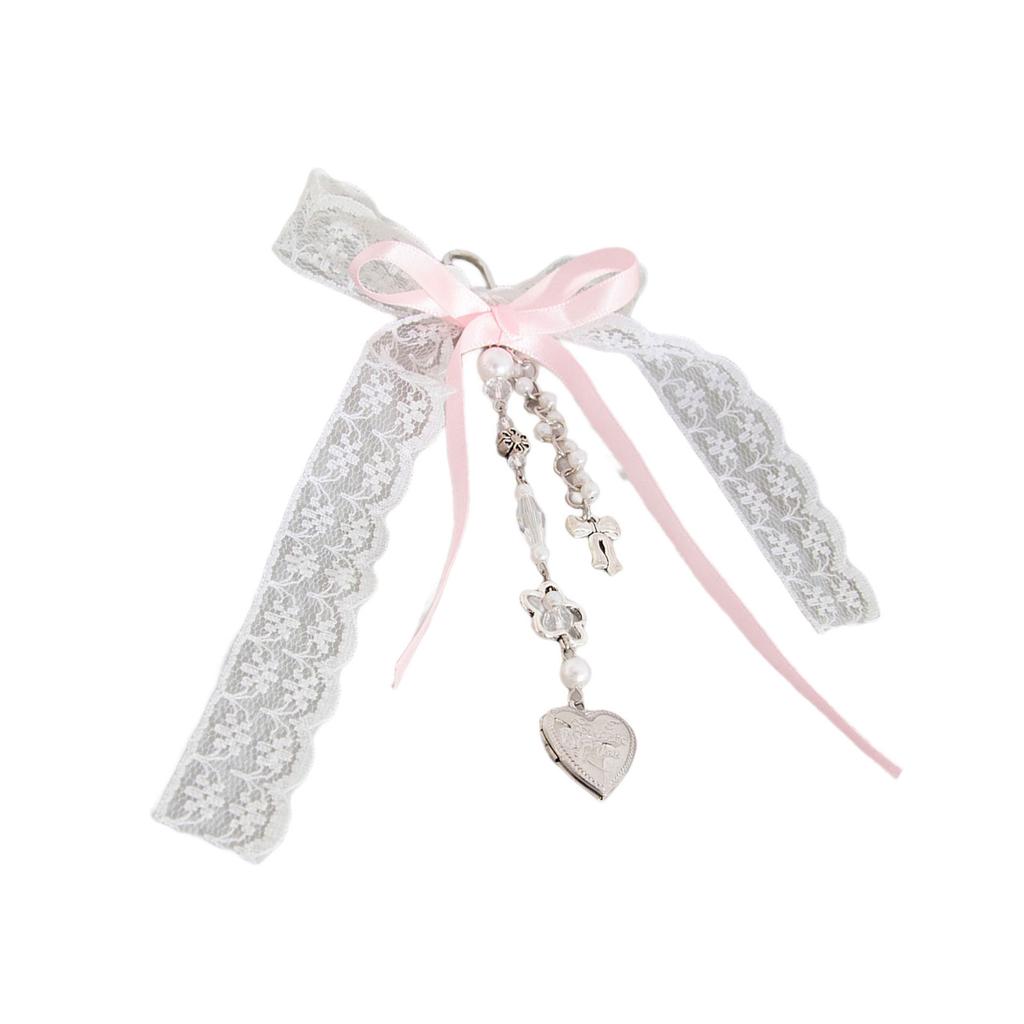 Lace Bowknot Heart Charm Keyring Bowtie Bag Pendant Colorful Beaded Keychain Stylish Bag Accessory for Fashionistas