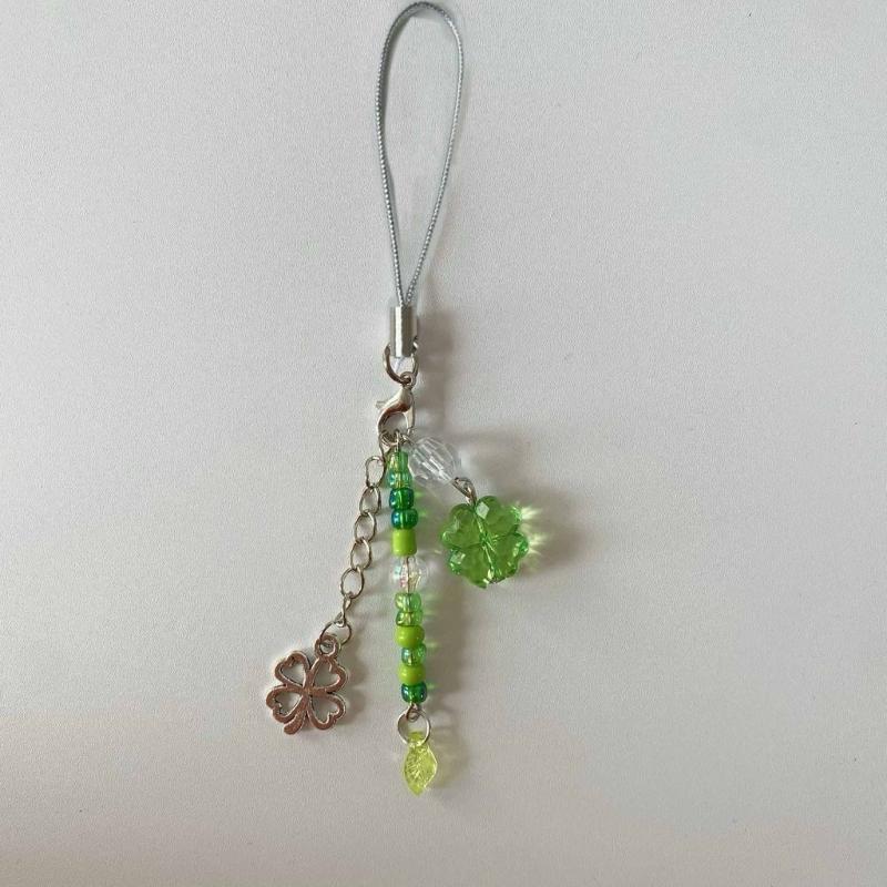 Sweet Grass Leaf Bead Charm Pendant Chain Phone Strap Pocket Keychain Strap Hangings Decoration for Key Bag Purse