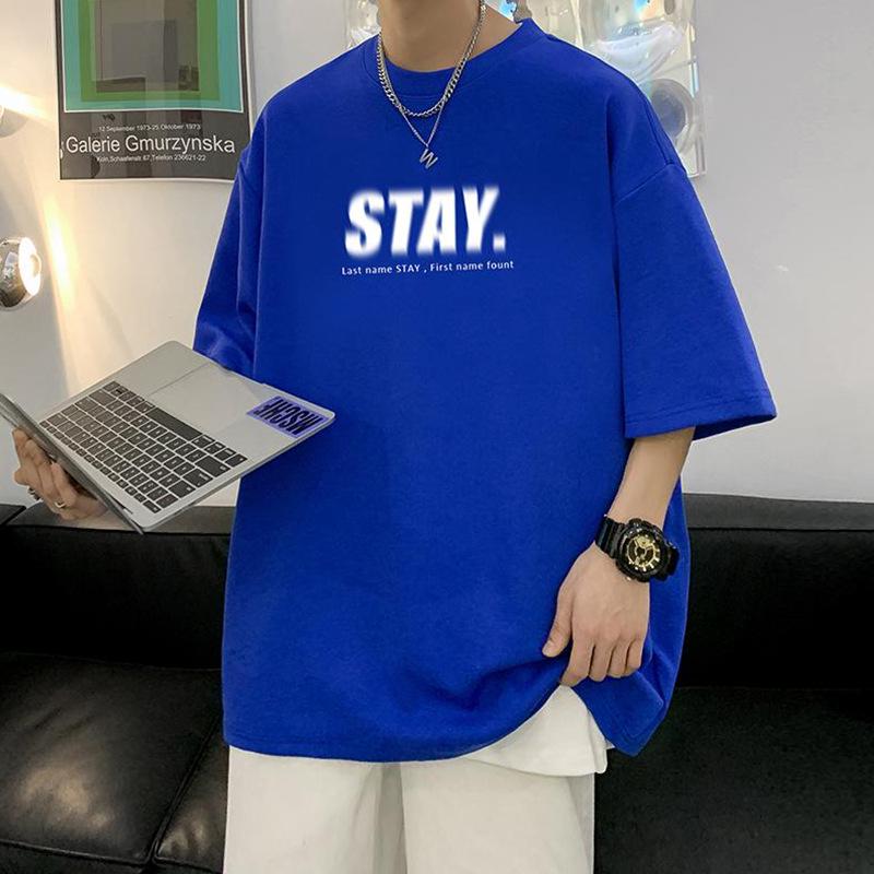 

Men s Short Sleeve Printed Summer Tee - Loose Fit, Round Neck, Trendy Design L