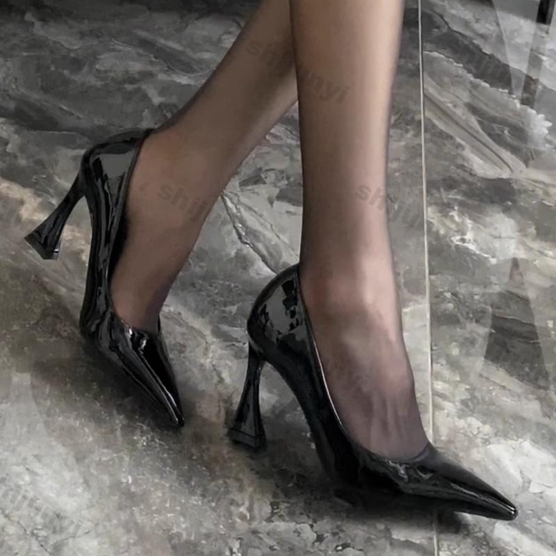 Pantofi eleganți de damă, roșu vin, cu toc gros, slip-on, cu gură adâncă, pantofi sexy cu vârf ascuțit, versatili pentru petrecere sau banchet