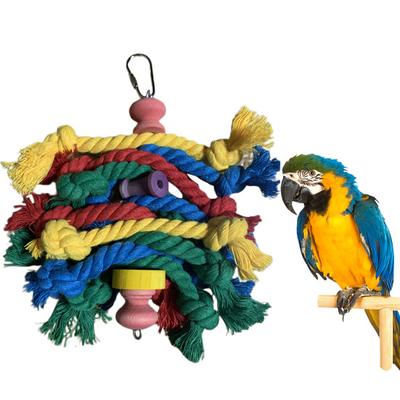 Bird Cage Toy Colorful Cotton Rope Wood Blocks Training Toy Bird Parrot Hanging Chewing