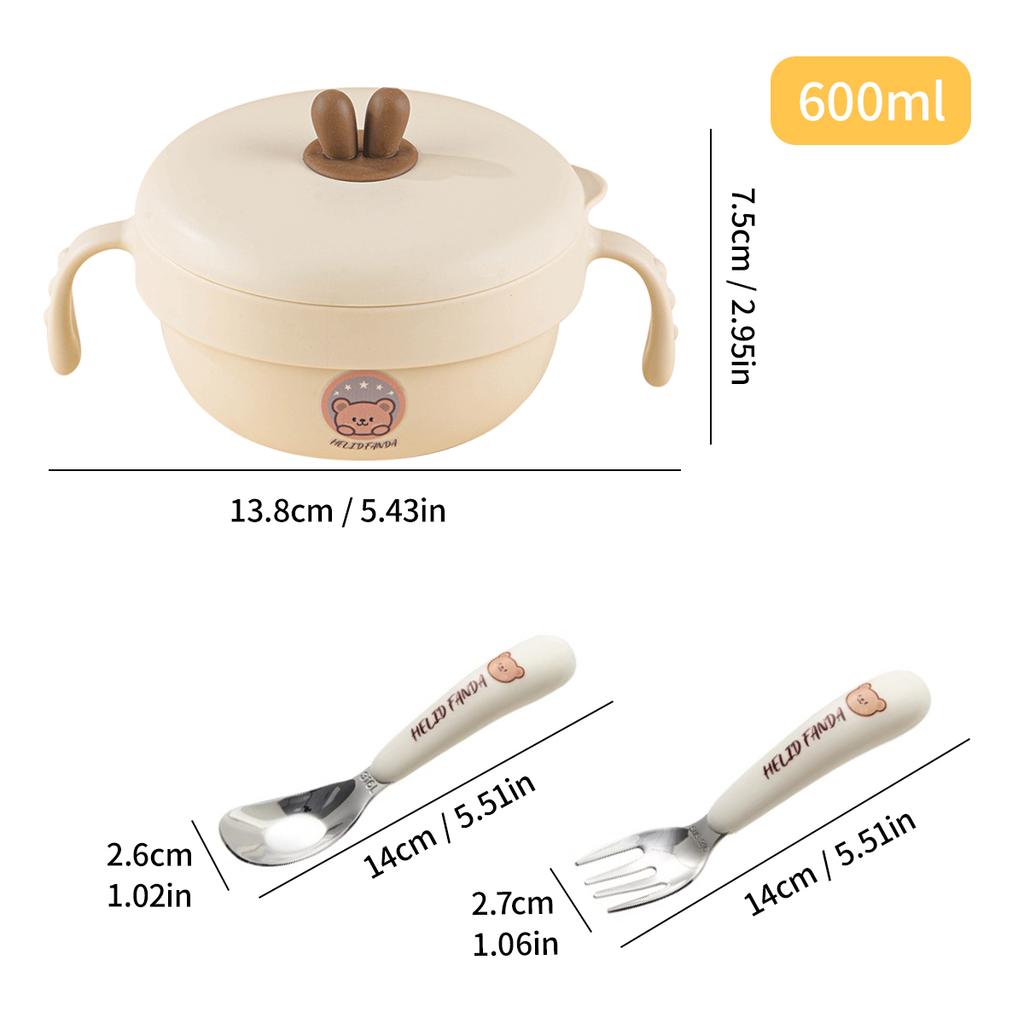 316 Stainless Steel Rice Bowl Children Tableware Anti-scald Food Container With Cutlery Double Handle Kid Feeding Bowl