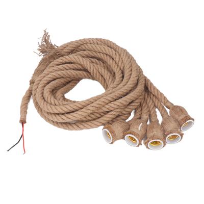6.5ft 5 Head Vintage Hemp Rope Pendant Light Cord E27 E26 Lamp Base Hemp Rope Cord for Bars Cafes