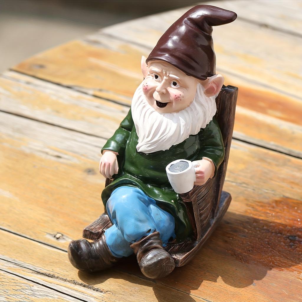 Garden Elf Dwarf Resin Decoration Ornament Rocking Chair Gnome Drinking Coffee Resin Patio Ornament Decoration