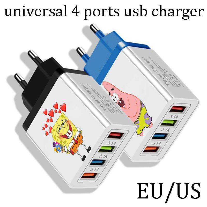 Buy SpongeBob Portable 3.1A 4 Port USB Plug Wall Power Adapter For EU ...