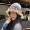 Women Autumn Winter Warm Thicken Ear Protector Hat Cold Velvet Fisherman Hats Sweet Cute Colorful Dopamine Knitted Bucket Cap