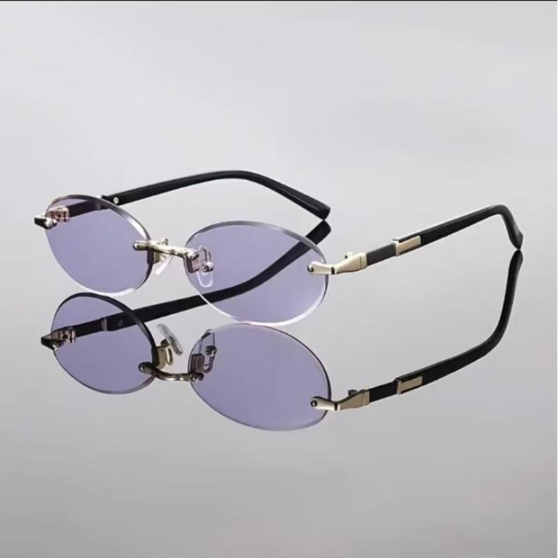 New European American Frameless Cut Edge Oval Sunglasses Hip Hop Fashion Eyewear