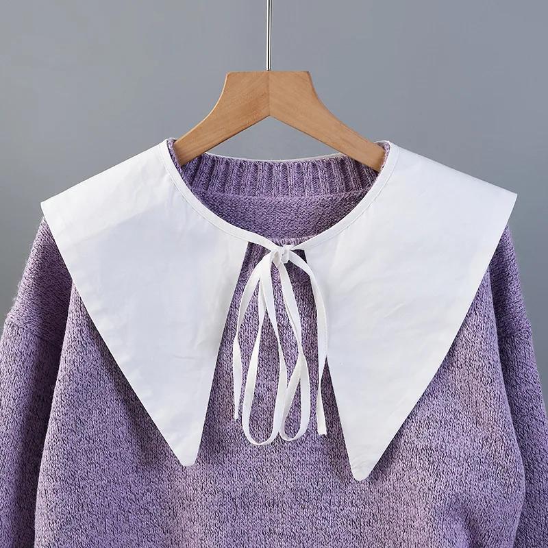 Women White Fake Collar Female Blouse Shoulder Doll Collar Detachable Shirt Collar Tie Necklace Bow Blouse Top Decorative
