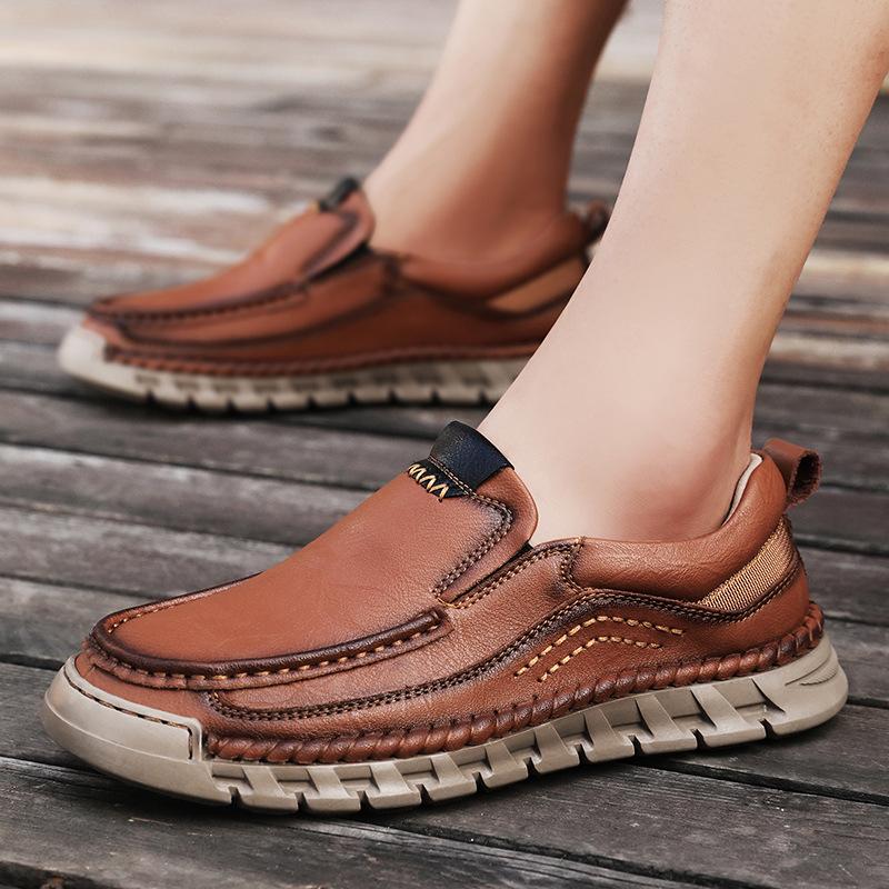 Spring and Autumn New Soft-soled Non-slip and Wear-resistant Breathable Foot Casual Leather Shoes Men's Households Commute To Work and Sew Men's Shoes
