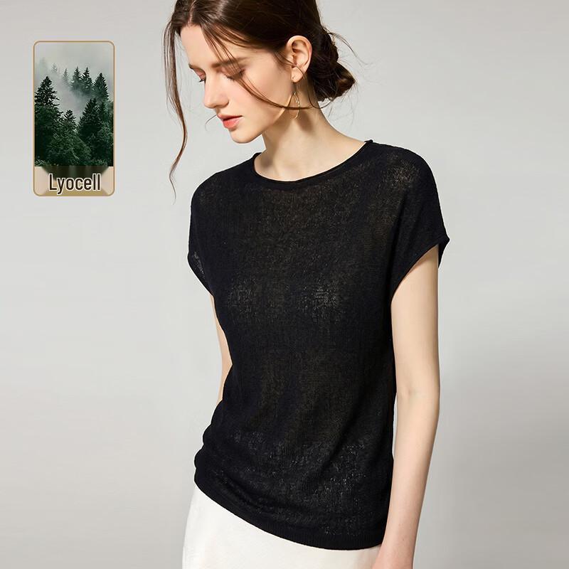 Women s Tencel Acetate Fly-Sleeve Top L чёрный