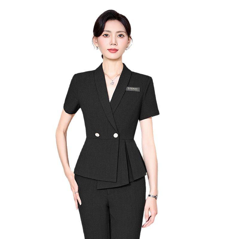 Women's Professional Short Sleeve Summer Suit – Elegant Formal Wear for Manager, Secretary, Hotel Front Desk, and Reception Work.