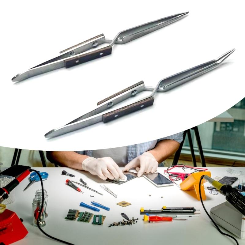 Crosses Lock Soldering Tweezer Auto Closing Jewelry Welding Craft Repair Hand Tool Heat Resistant Clamp Clip Pointed Tip