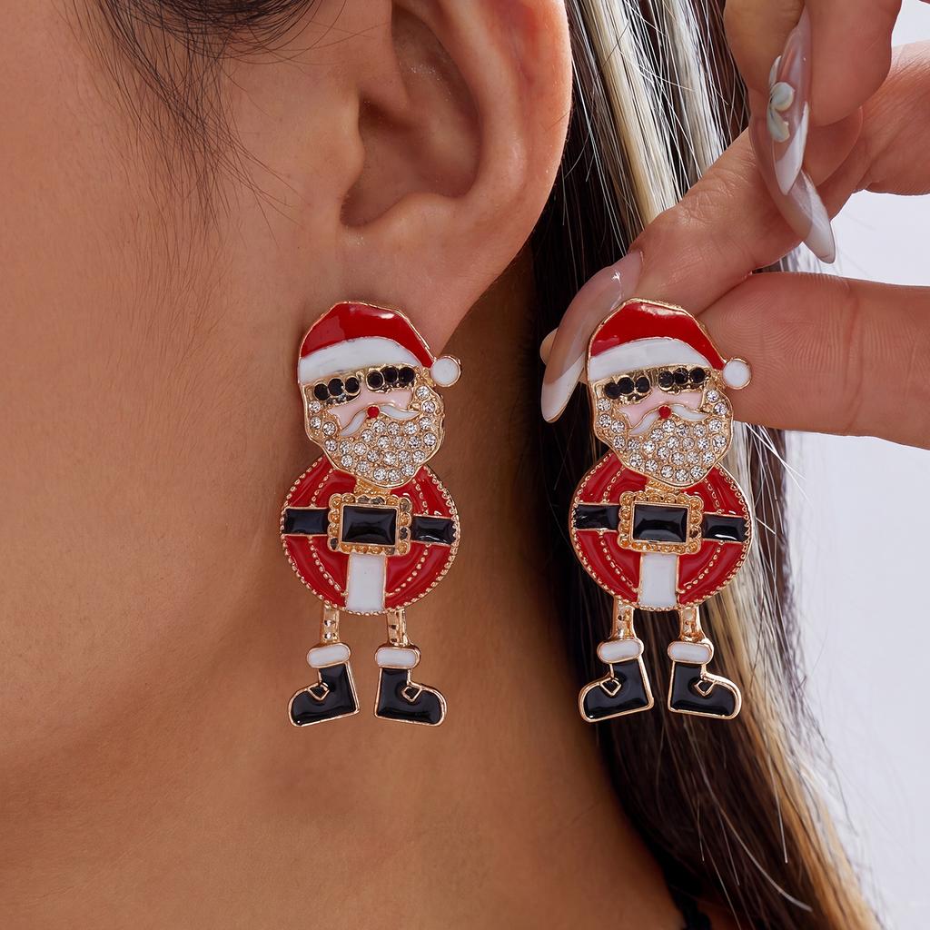 Festive Christmas Drop Earrings for Women Santa Snowman Gingerbread Candy Cane Snowflake Rhinestone Holiday Party Jewelry Gift