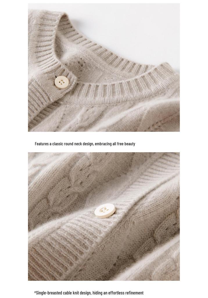 Women's Cashmere Round Neck Pullover - Loose Long Sleeve Knit for Autumn & Winter