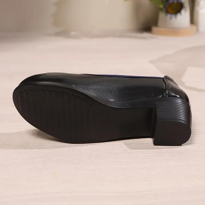 Fashion Rimocy Med Heels Work Pu Leather Shoes Women Spring New Plus Size Thick Heeled Pumps Woman Comfort Shallow Office Shoes Size