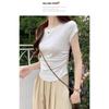 Sweet and Pure Desire Shoulder Short Sleeved T-shirt for Women, Embroidered with Bow, Spring and Summer Version Pleated Waist Cinching Short Top
