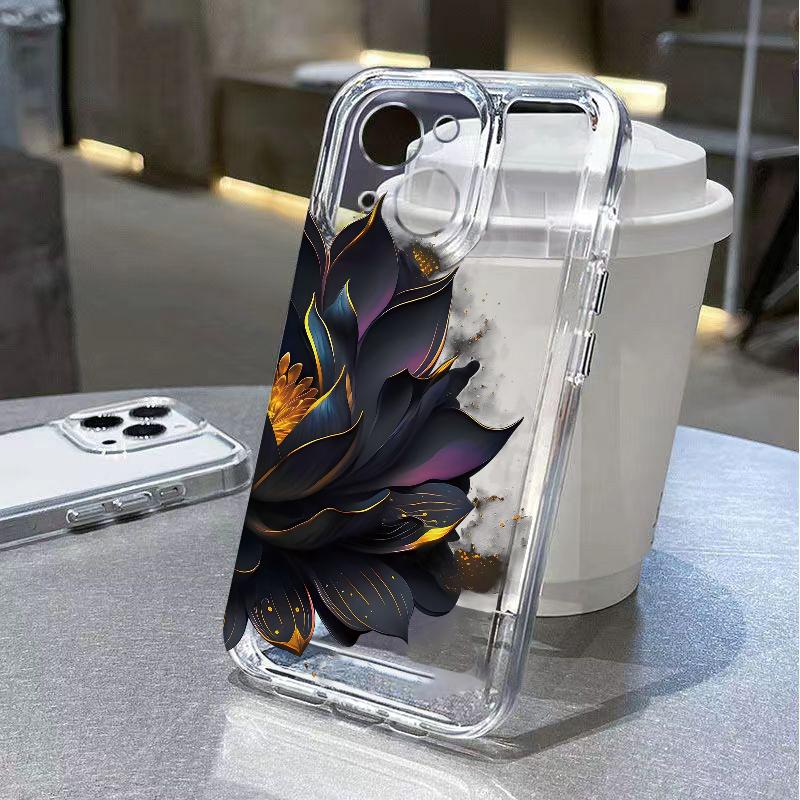 Black Lotus FlowerPhone Case for iPhone 17 Air 16 15 14 13 12 11 Pro Max Plus Mini 8 7 Soft Transparent Cover Fundas Accessory