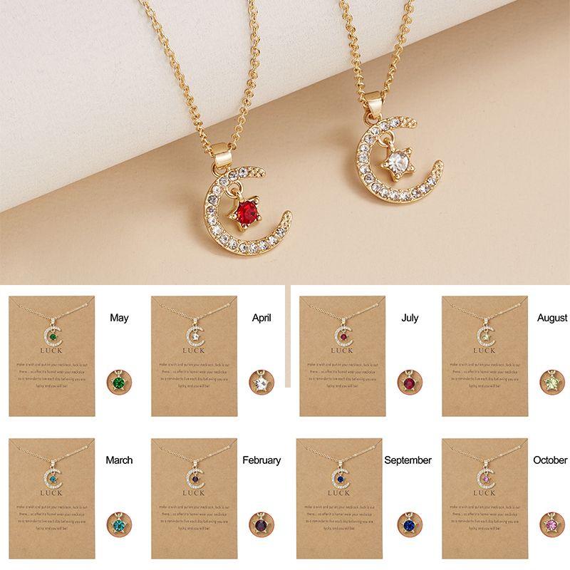 Stunning 18k Gold Birthstone Moon Necklace Featuring Hypoallergenic Design